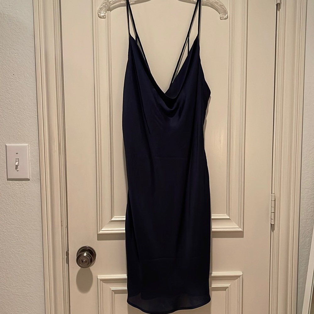 Bardot Navy Mini Satin Slip Dress 10/L